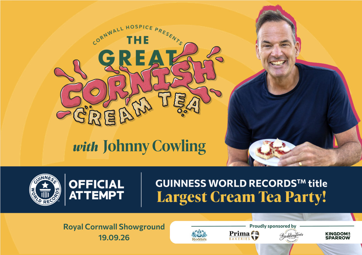 The Great Cornish Cream Tea Homepage Image with Johnny Cowling Johnny Cowling smiles with a scone